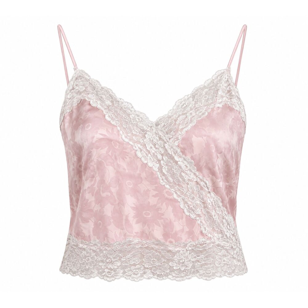 Vintage Shannon Lee Pink Floral Lace Camisole Crop Top Large USA Made
